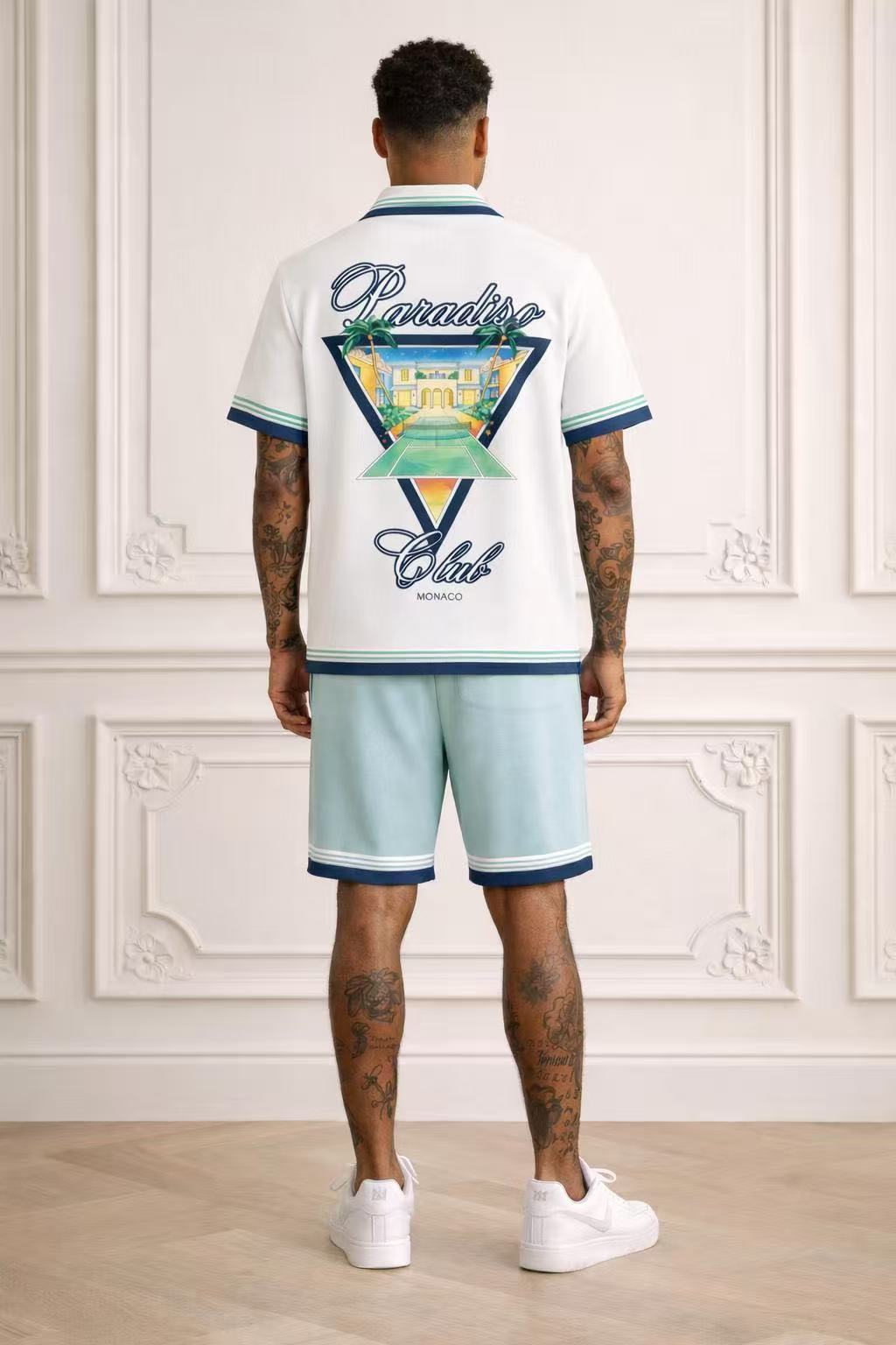 Ensemble Chemise & Short Paradise Club — Blanc & Bleu Lagon