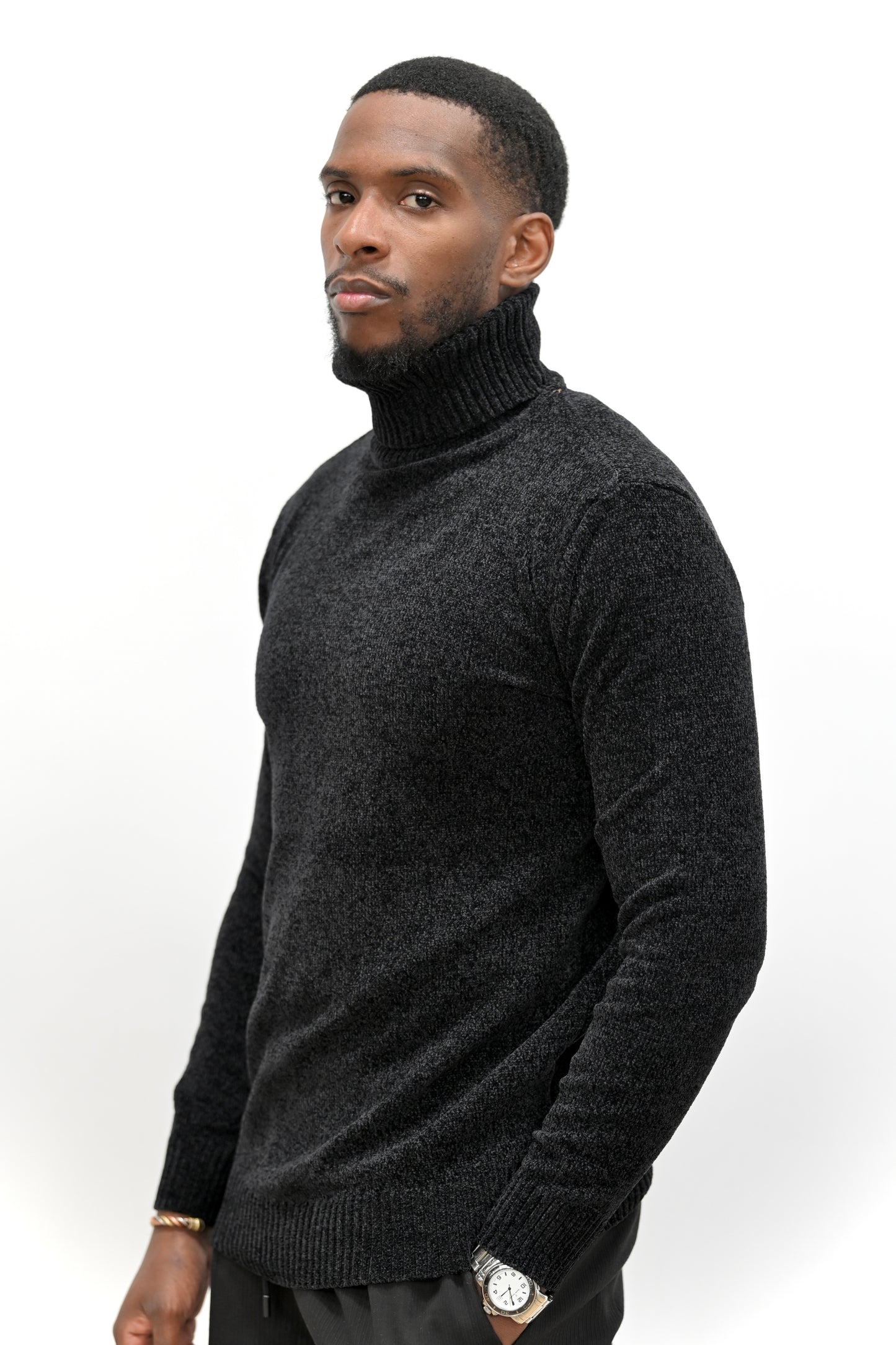 Pull Col Montant 021 Gris Anthracite Chiné