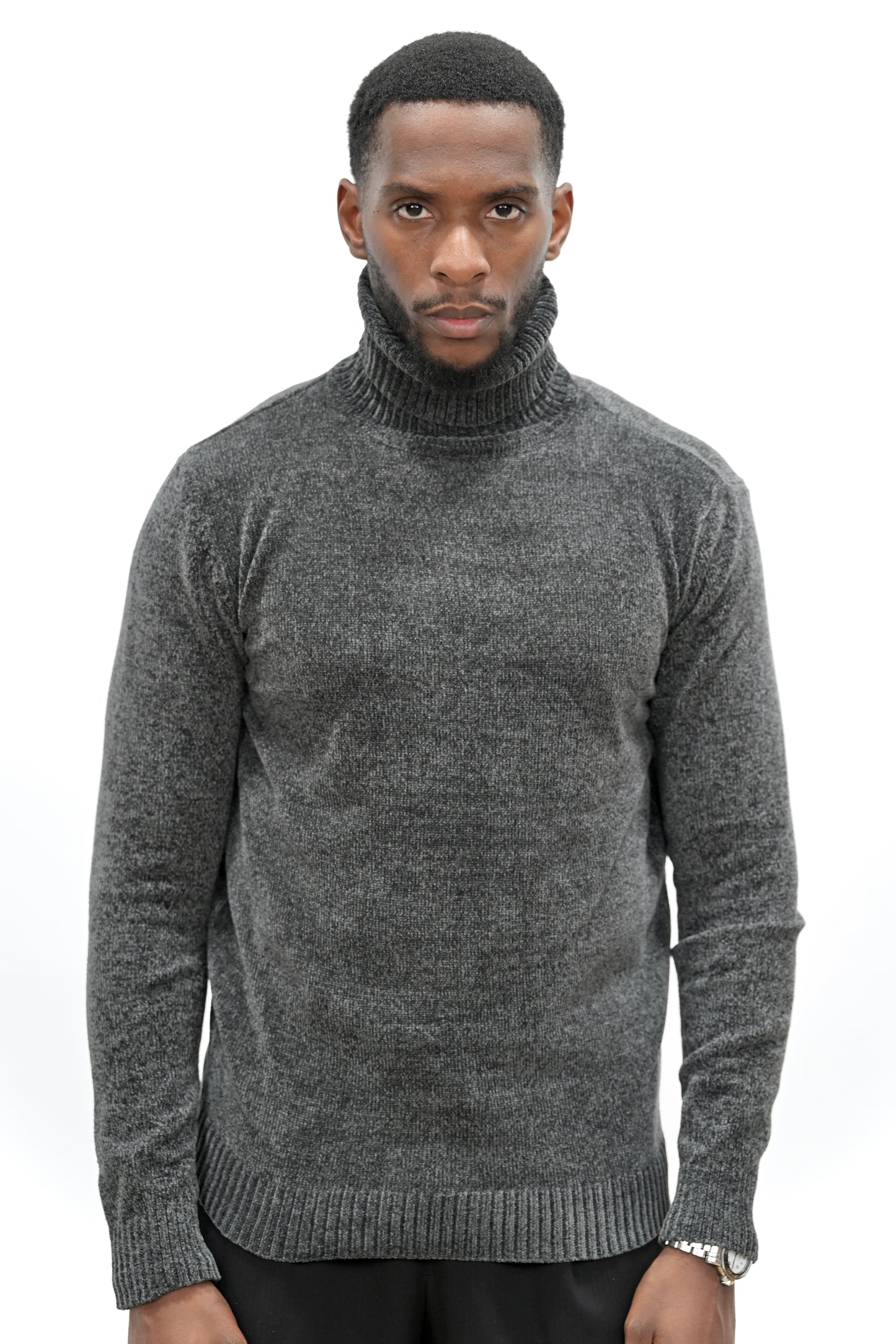 Pull Col Montant 021 Gris Anthracite Chiné