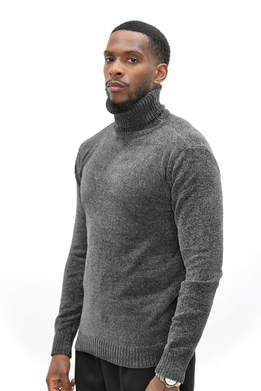 Pull Col Montant 021 Gris Anthracite Chiné