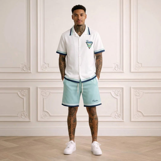Ensemble Chemise & Short Paradise Club — Blanc & Bleu Lagon